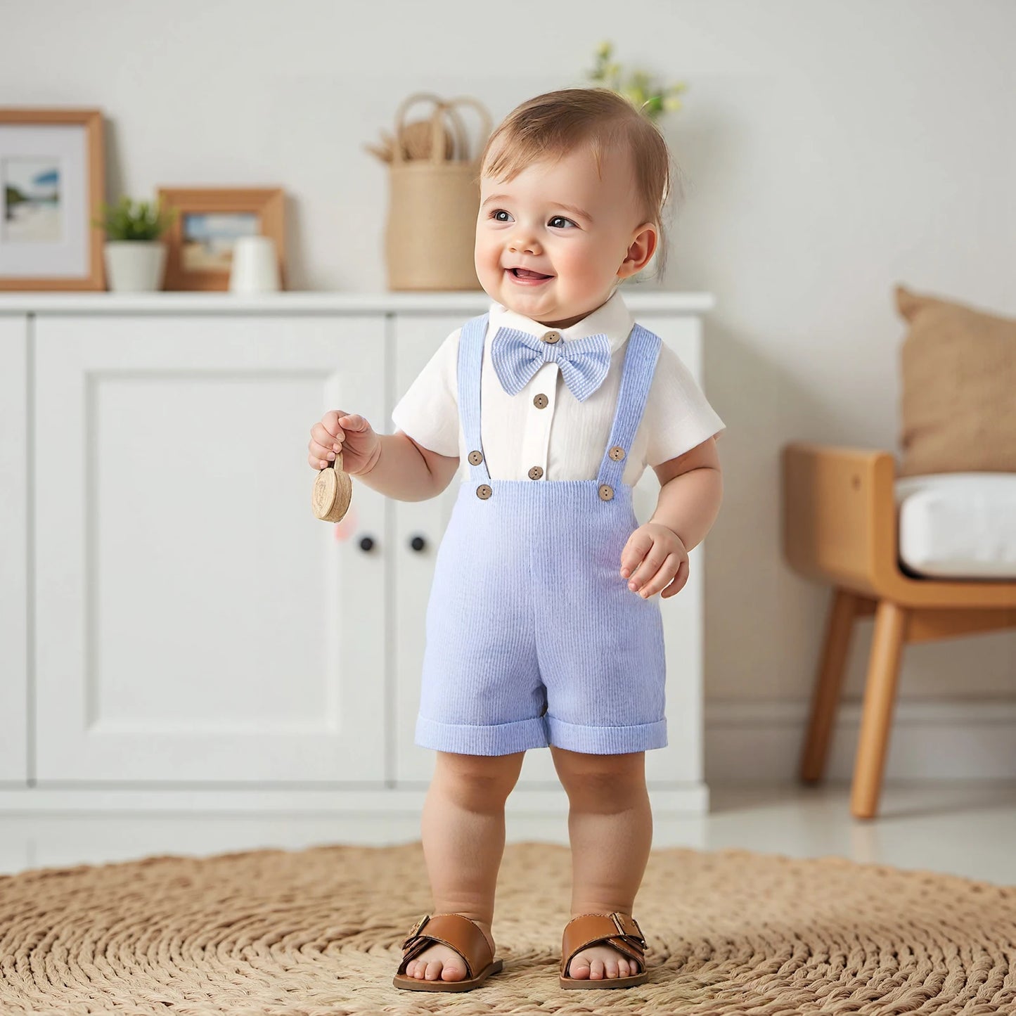Handsome baby boy dressy romper- elegant and comfortable.