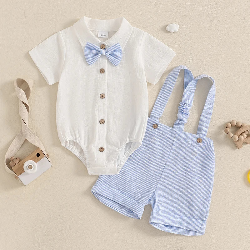 Handsome baby boy dressy romper- elegant and comfortable.
