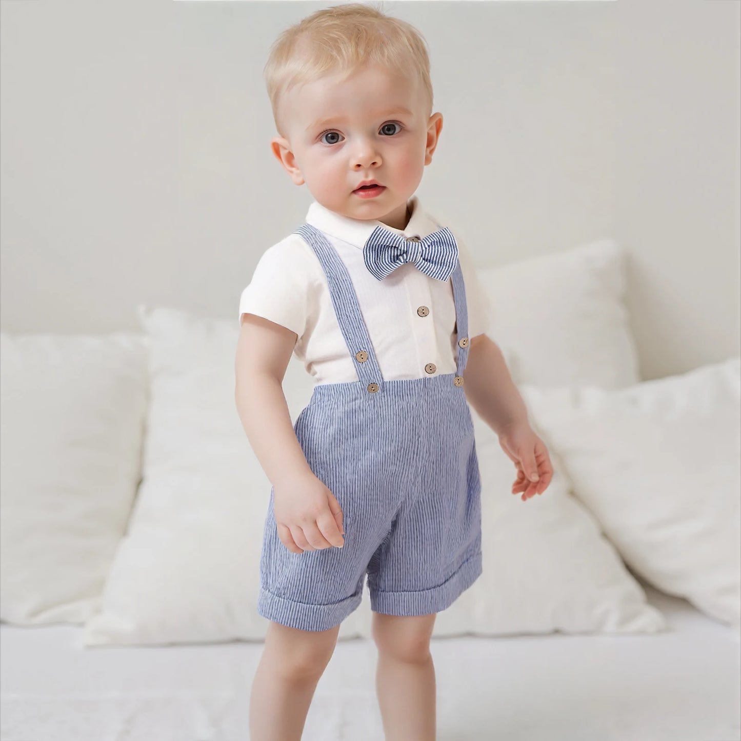 Handsome baby boy dressy romper- elegant and comfortable.